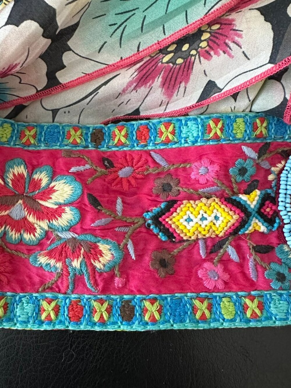 πΊβ¨ Johnny Was Obi Belt Beaded Embroidered Silk Sash Boho Chic Statement β¨πΊ - Picture 6 of 16